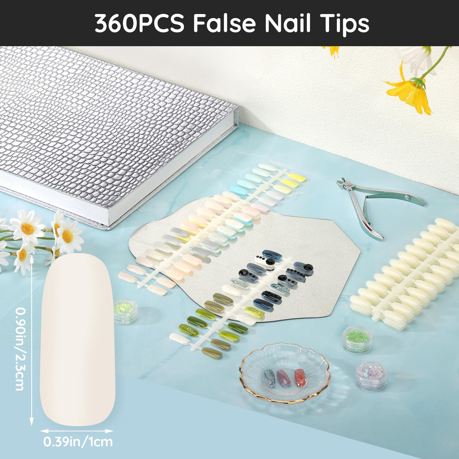 Segbeauty Nuancier Ongles Livre, 308 Couleurs Nail Affichage Graphique Couleur, avec 360 Faux Ongles, pour Présentation de Nail Art, Salons de Manucure (Argent)