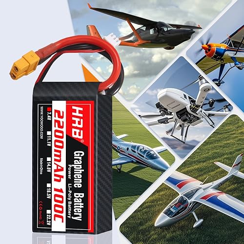 Miniatura 4 de HRB 2S 2200mAh Lipo Batería XT60 100C 7.4V Graphene RC Lipo Batería Compatible con RC Car RC Truck RC Boat RC Avión RC Helicóptero