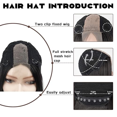 Miniatura 4 de Xinran Pelucas negras largas y rectas para mujer, peluca sintética negra recta, aspecto natural negro pelucas de cabello largo de 30 pulgadas (negro)