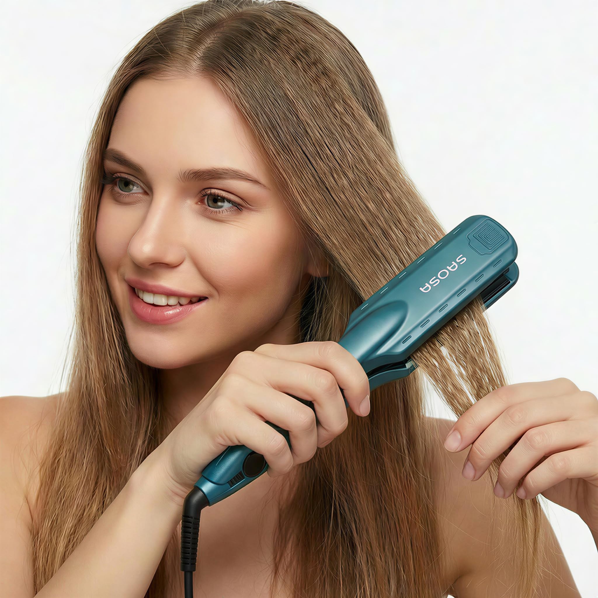 SAOSA Fer à Gaufrer Cheveux Professionnel 35mm - Fer à Onduler Crimper avec 5 Températures Réglables 150°C-230°C, Chauffe Rapide 30s, Plaques Céramique Tourmaline, Bivolt 100-240V, Volume Racines