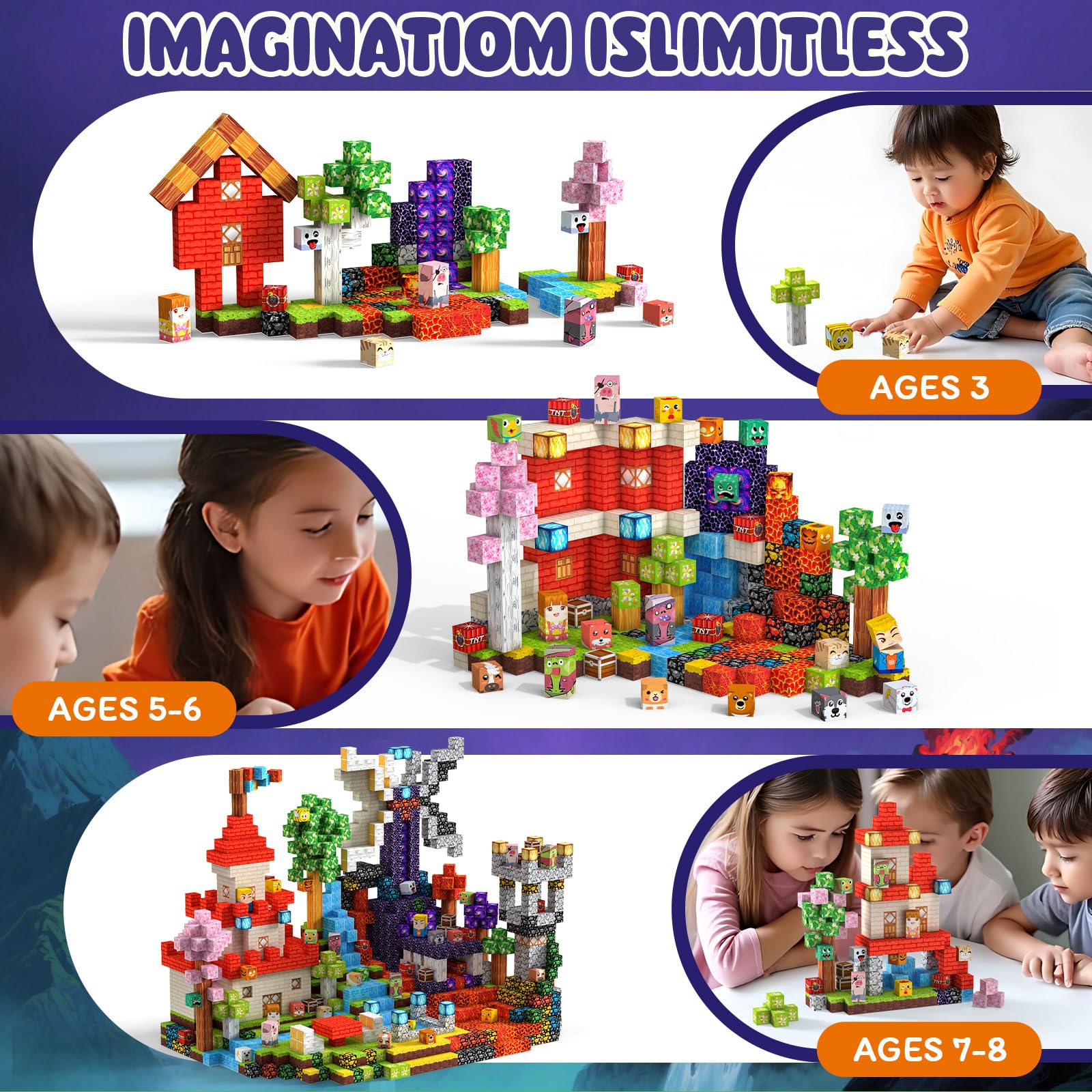 Bloques Magneticos Construccion Niños 330 Piezas 2CM 3+ Magneticas, Juego Magnetic Blocks Tiles Construcción, Juguetes Montessori para Niños 4 5 6 7 8 9 10 11 12 Regalos de Cumpleaños para Niñas