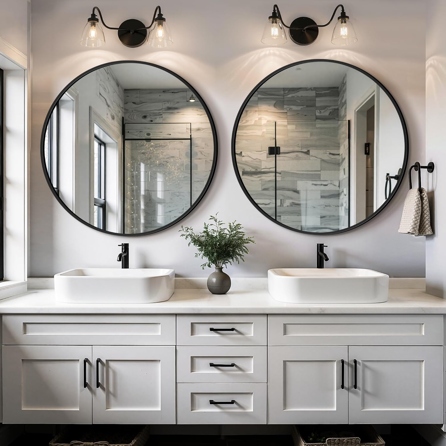 Round Bathroom Mirror for Wall, 2 Pack 30 inch Circle Bathroom Mirrors for Over Sink, Modern Circular Metal Frame for Vanity, Entryway, Bedroom, Living Room(Black)