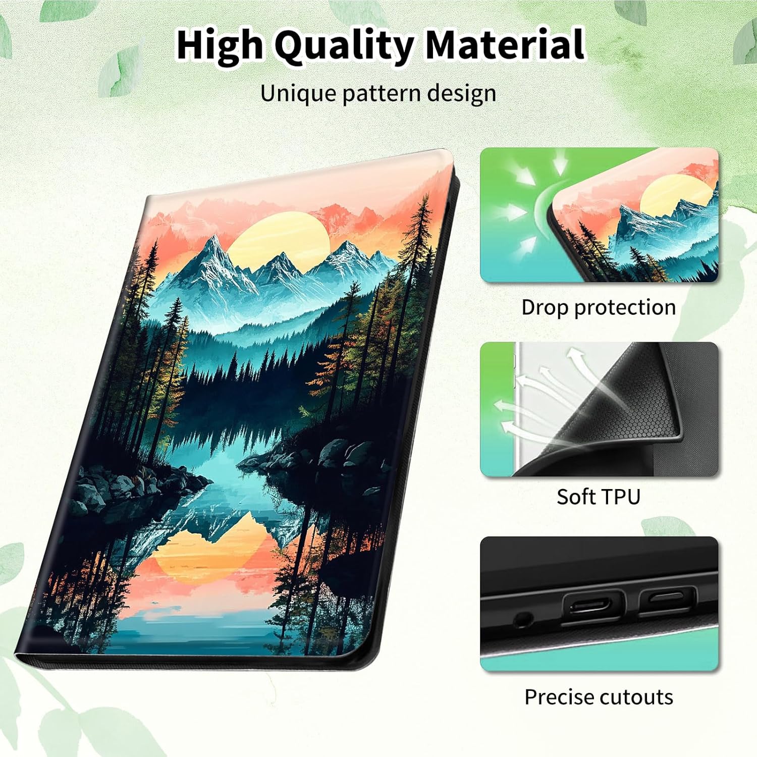 Case for 7" All-New Kindle Paperwhite (12th Generation, 2024) and Kindle Colorsoft Signature Edition Slim Lightweight PU Leather Stand Smart Cover with Auto Wake/Sleep,Mountain Forest Trees