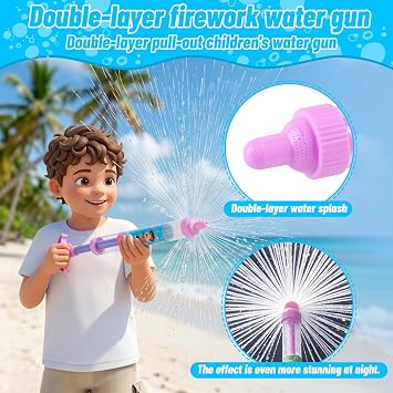 Double Layer Firework Water Gun, Multi Hole Spray Water Blaster, Water Squirt Toy, Summer Beach Pool Backyard Outdoor Water Toy, Pool Party Gift for Garden/Party - Blue
