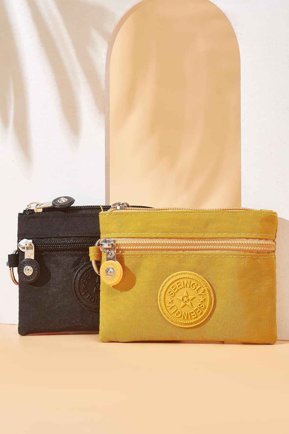 Small Wallet for Women Men Coin Purse Change Holder Zipper Nylon Coin Purse with Keychain (Matcha) image 5