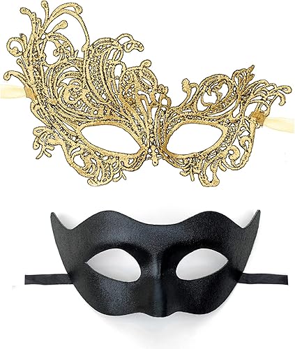 IncreDecor Juego de máscaras de encaje para parejas, aptas para mujeres y hombres, máscaras venecianas de Halloween, especialmente para disfraz,