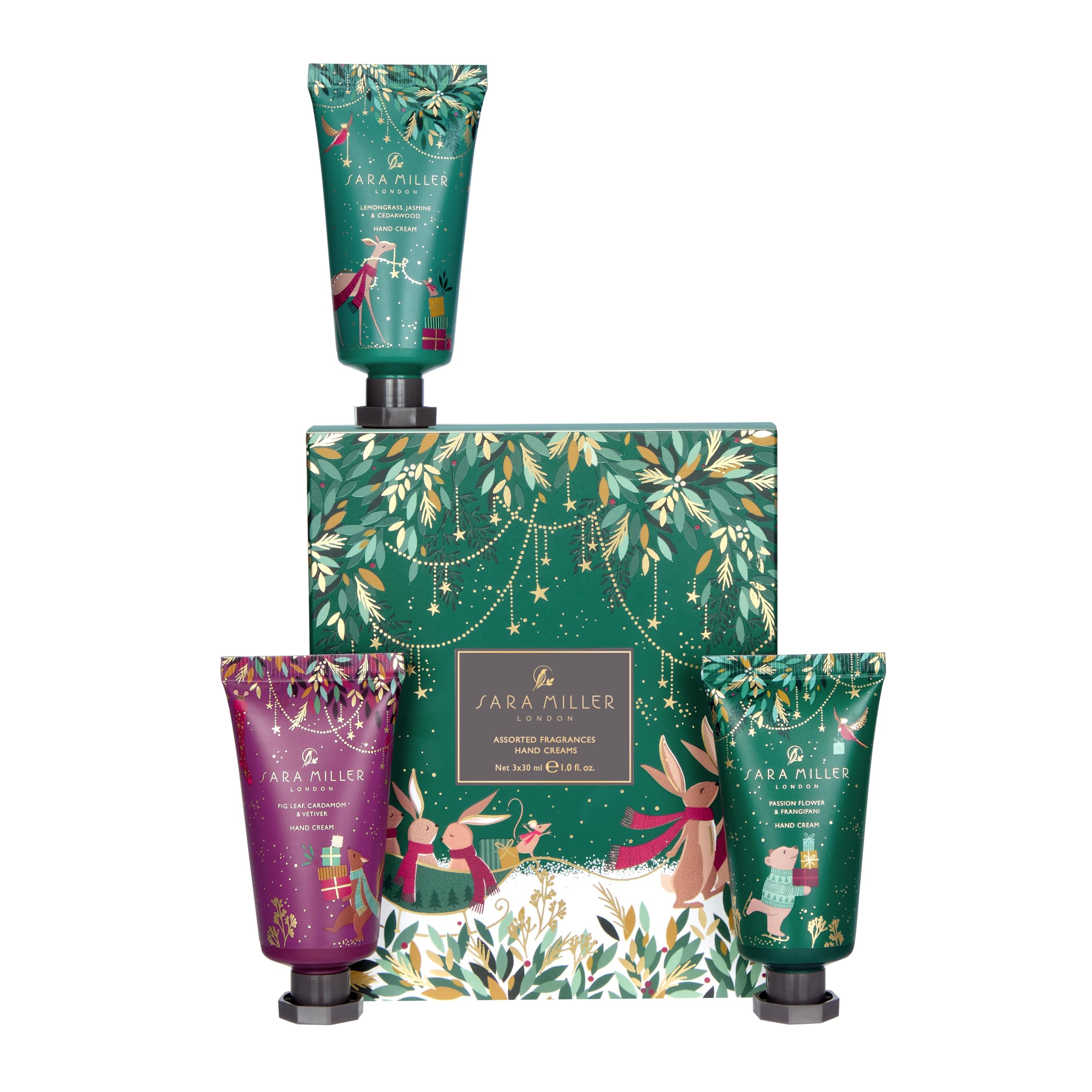 Sara Miller Beauty Hand Cream 3x 30ml, Moisturiser Leaving Hands Soft and Scented, Mango Butter, Fig Leaf, Travel Size