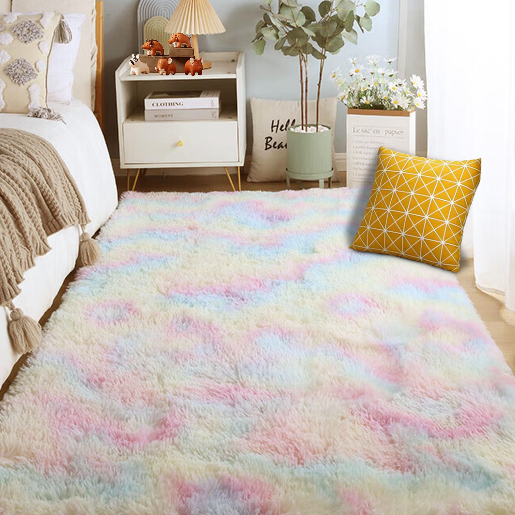 Tapis pelucheux moderne multicolore extra large 280x290