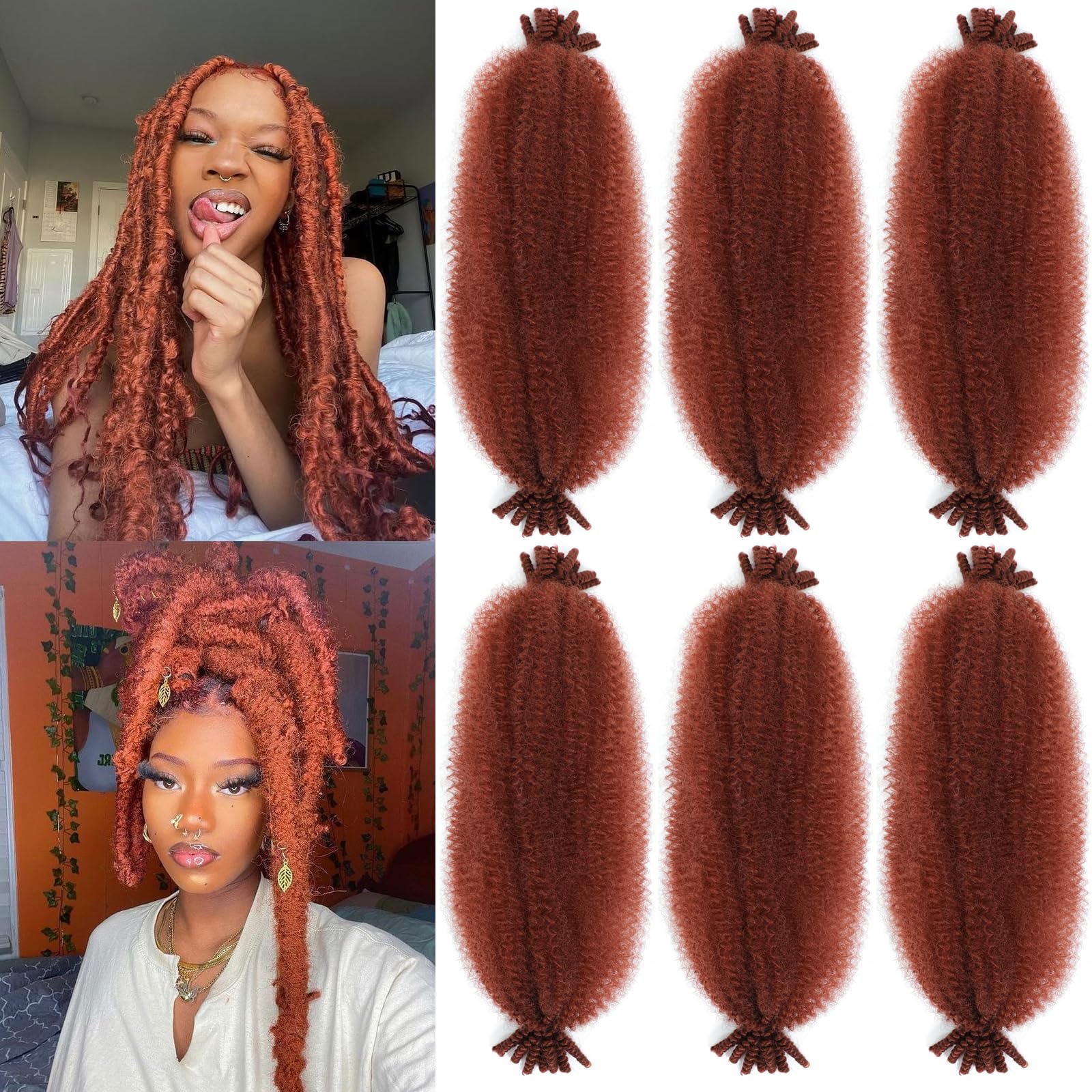 Spring Afro Twist Hair, 20 Inch Springy Marley Twist Braiding Hair Pre-Separated 6 Packs Spring Twist Afro Kinkys Bulk Hair for Soft Locs Crochet Hair