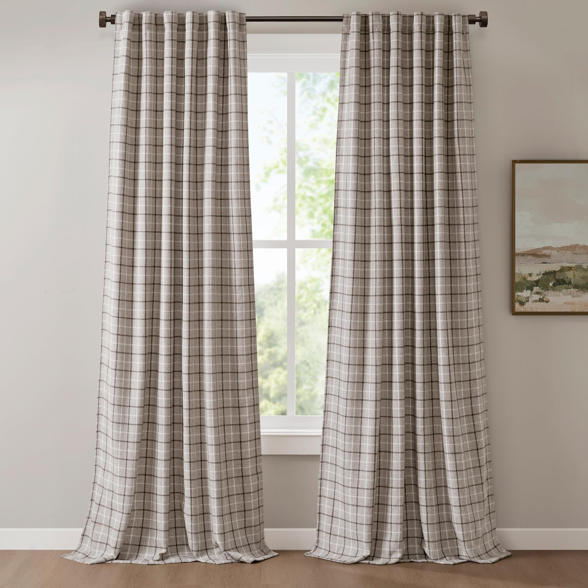 Madison Park Plaid Curtain Thermal Insulated, 1 Panel, 50x108 Brown