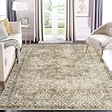 COZYLOOM Vintage Area Rug - 8x10, Washable, Oriental Floral Print, Non-Slip Backing, Foldable, Thin, Taupe