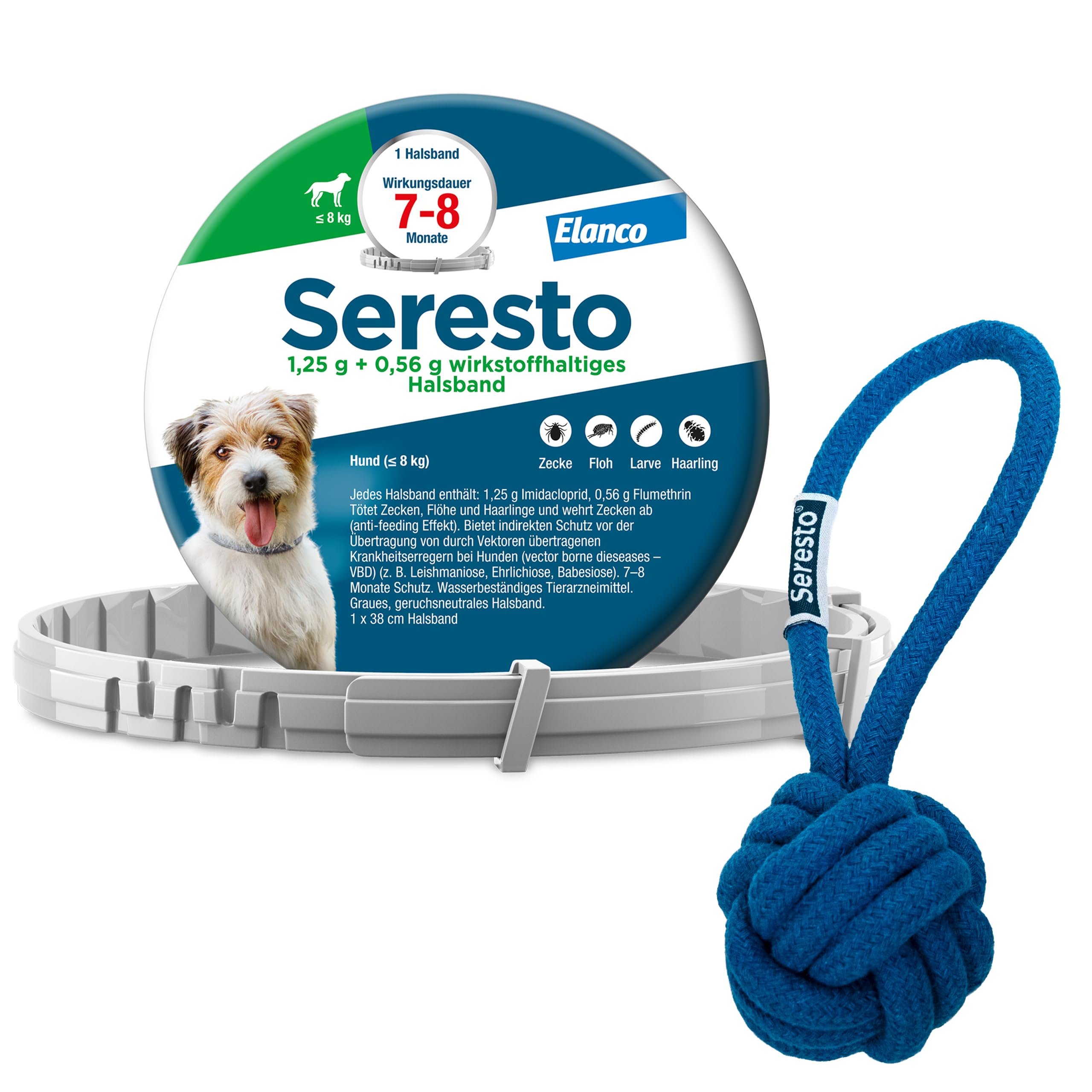 Seresto Zeckenhalsband für kleine Hunde bis 8kg mit Wurfball | Promo-Set für zuverlässigen Schutz vor Parasiten. Geruchsneutrales Halsband, wehrt Zecken vor dem Stich ab. Für Welpen.