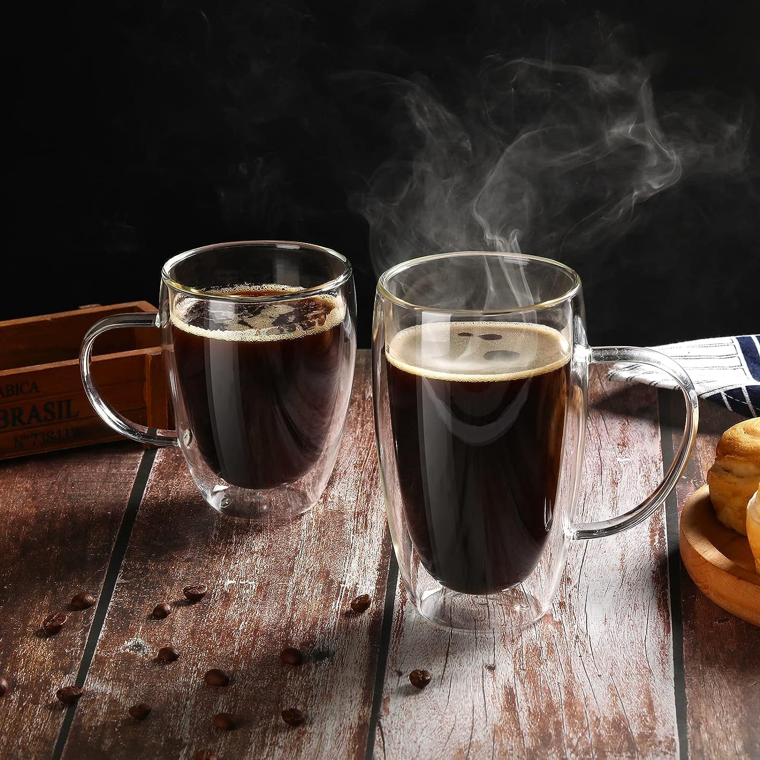 Espresso Cups Set Of 2 15 Oz, Double Walled Glass Coffee Mugs with Handle,Insulated Layer Coffee Cups,Clear Borosilicate Glass Mugs,Perfect for Cappuccino,Tea,Latte,Espresso,Hot Beverage,Wine - Image 4