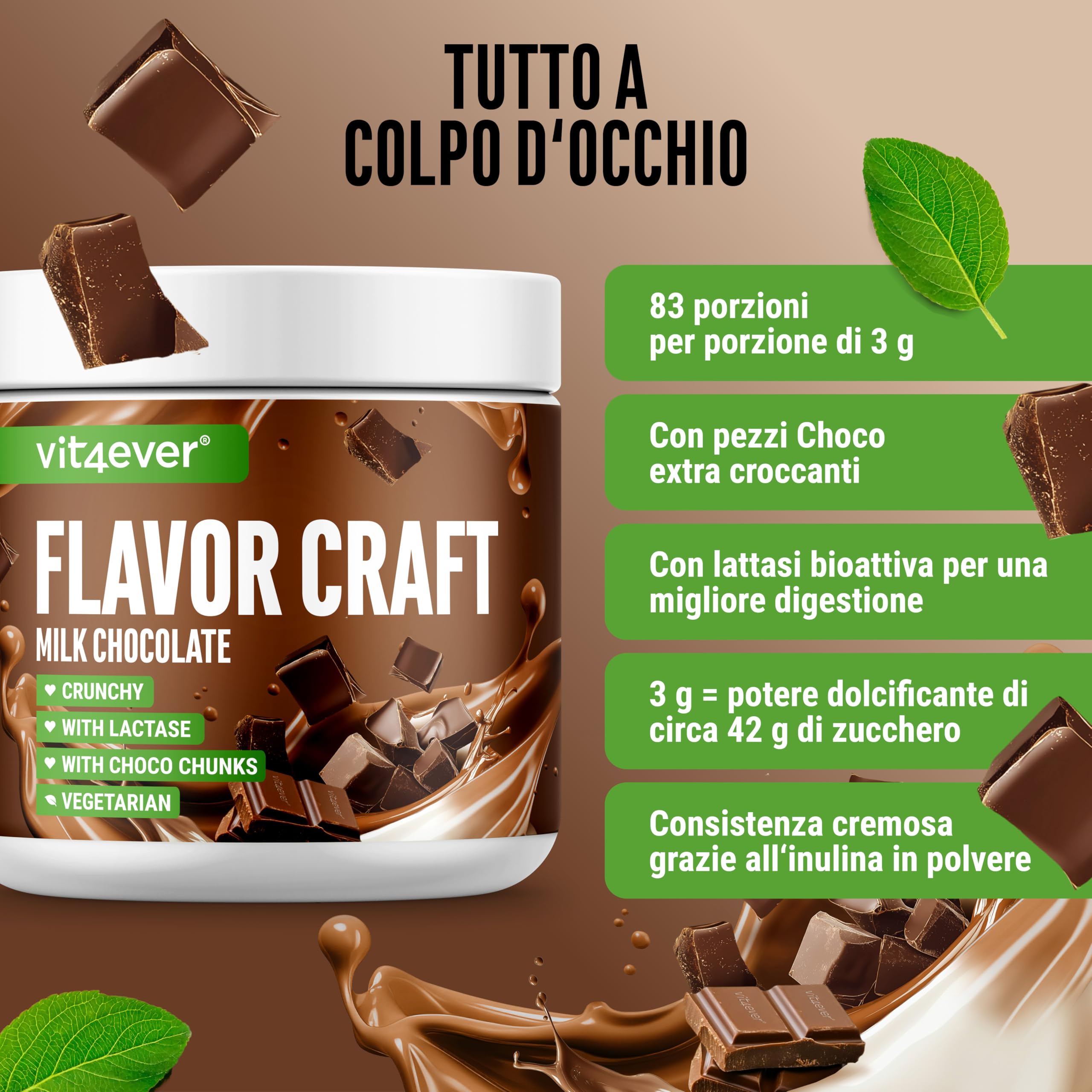 Polvere di Aromi Vaniglia 250 g - Cioccolato al latte - Uso versatile per cibi e bevande - Polvere di aromi - FLAVOR CRAFT