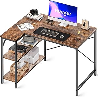 L Shaped Desk, 39 Inches Computer Desk with Reversible Storage Shelves, Gaming Desk, Corner Desk Home Office Desks, Writing Desk Study Desk with Metal Frame, Rustic Brown
