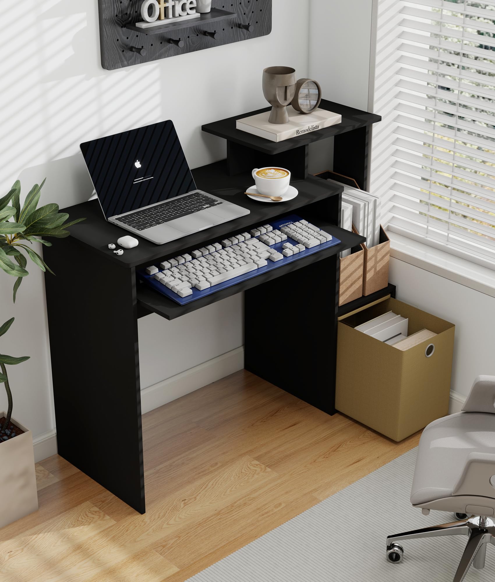 VPSMAT Black Computer Desk, Working Table with Keyboard Drawer Small Study Desk for Bedroom Home Workstation for Writing Working Studying