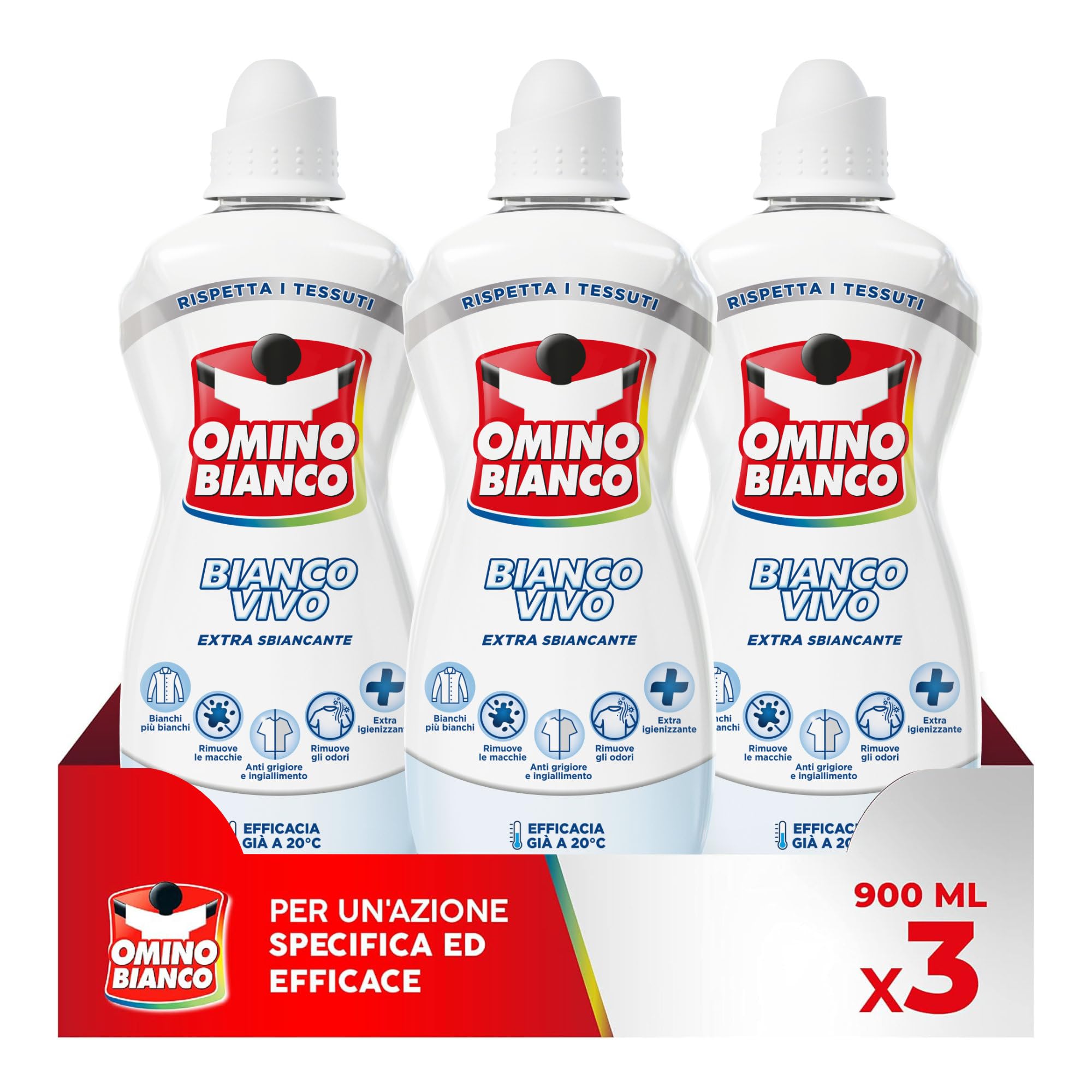 Omino Bianco Additivo Lavatrice Bianco Vivo in Gel per Bucato, 900 ml x 3