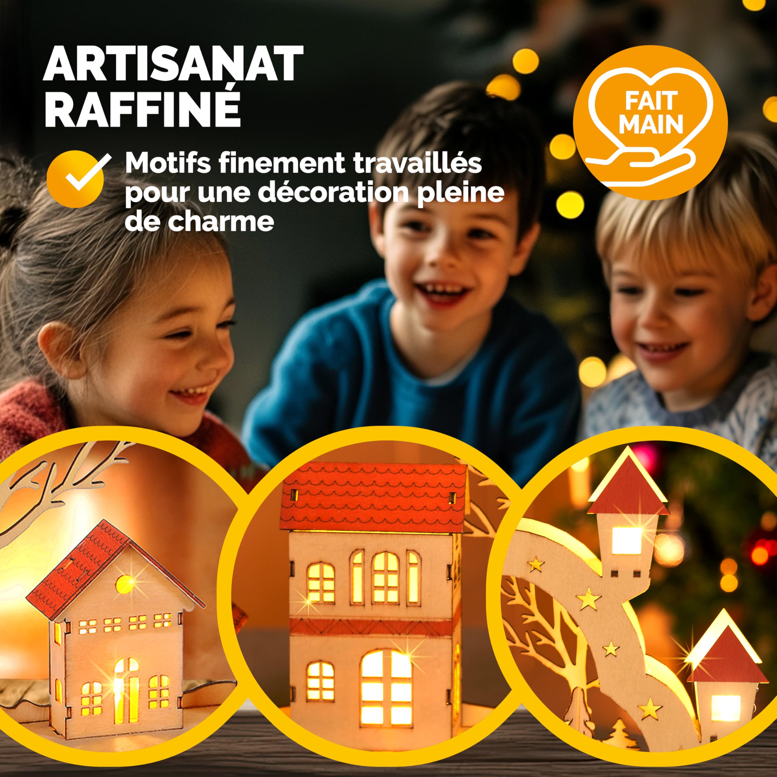 Monzana Arc Lumineux de Noël 'Paysage' à 8 LED décoration en Bois Illumination intérieur Effet 3D Arche Lumineuse fêtes