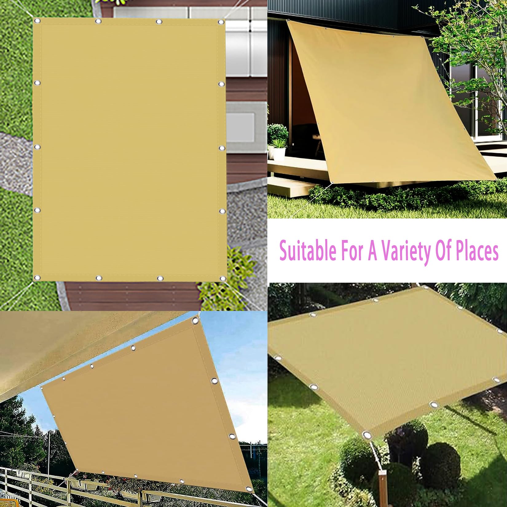 Telo Parasole Rettangolare 180x240 Cm | Impermeabile Con Occhielli | Protezione UV 98% | Per Terrazza E Giardino | Colore Crema