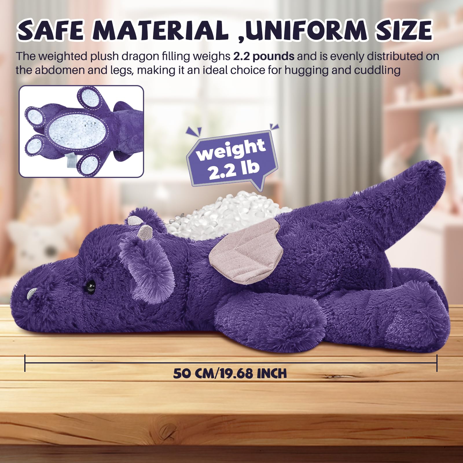 Przytulne Zwierzątko Kształcie Smoka 52cm 1kg Fioletowe Wypchane Smok Miękkie Duże Pluszowe Zwierzątko Urocza Maskotka Prezent dla Dzieci i Dorosłych