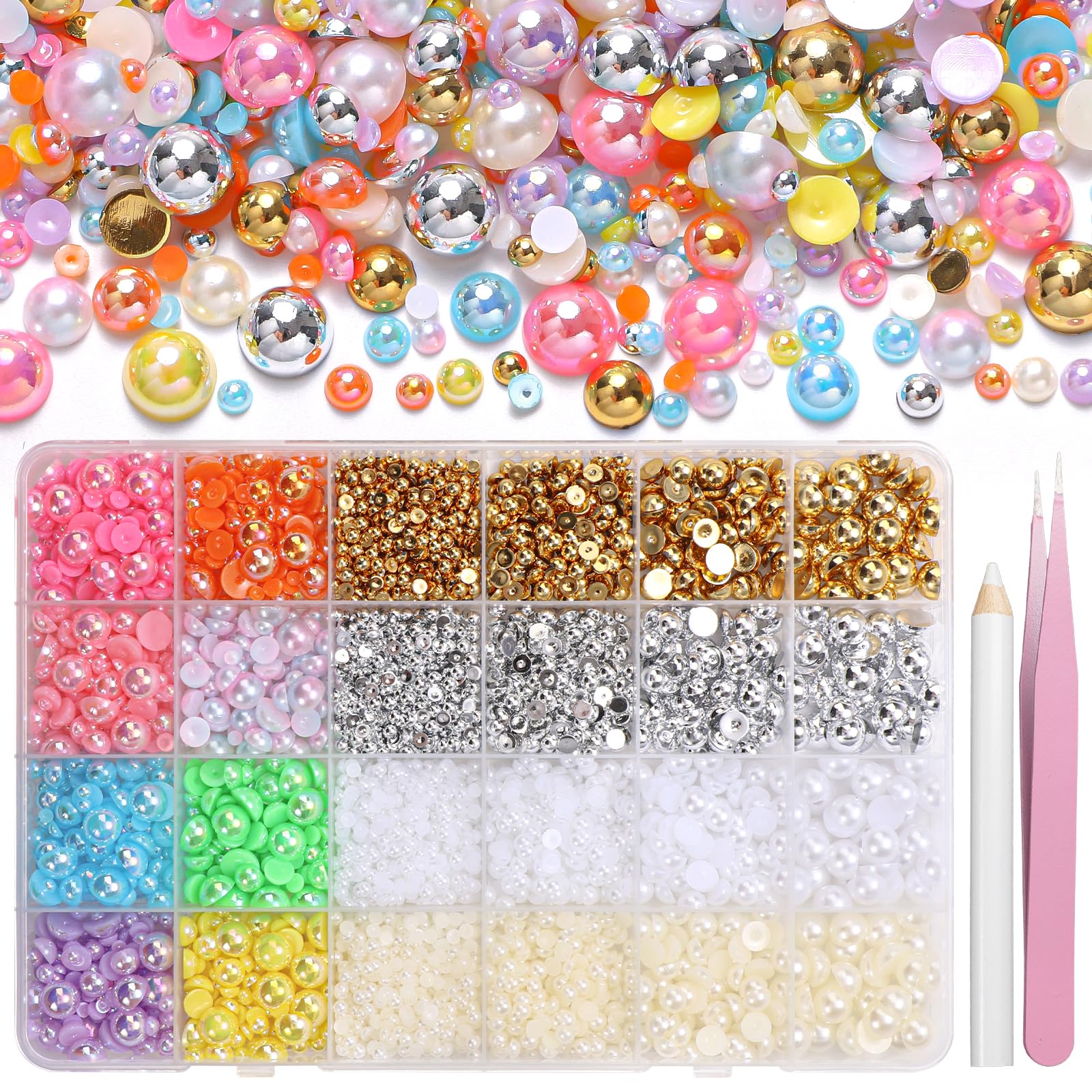 9000Pcs Gold Silver White Beige Flatback Pearls for Crafting for Nails Art