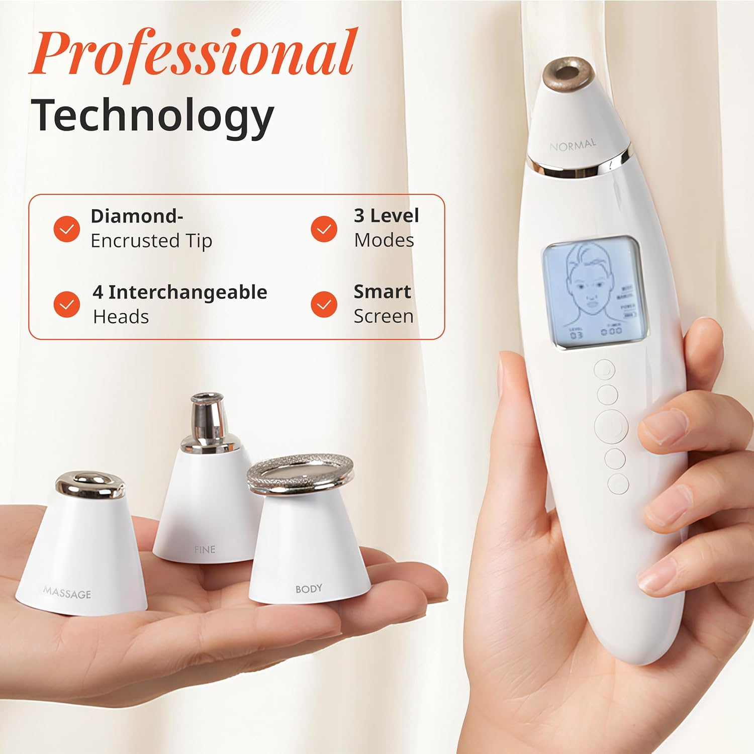 Vanity Planet Exfora Facial Microdermabrasion Wand - Pore Vacuum, Blackhead Remover, Acne Exfoliator, Wrinkles Reducer for All Skin Types - Microdermabrasion Machine with 4 Heads & Dual Charging Mode