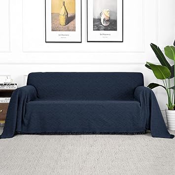 MYSKY HOME Sofa Covers & Slipcovers for 3 Cushion Couch, Sectional Sofa Couch Covers for Dogs, XX-Large 91" x 134", Navy Blue