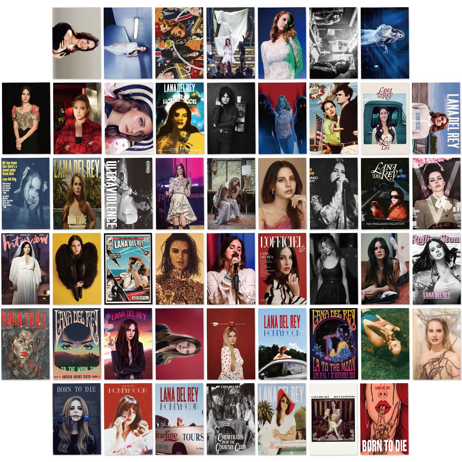 OsouYY 50Pcs Lana Del Rey Album Poster Wall Collage Kit - Music Picture Room Decor Art Posters Aesthetic Room Decor Album Cover Inspired Wall Collage Kit 4x6 inch for Teens and Young Adults