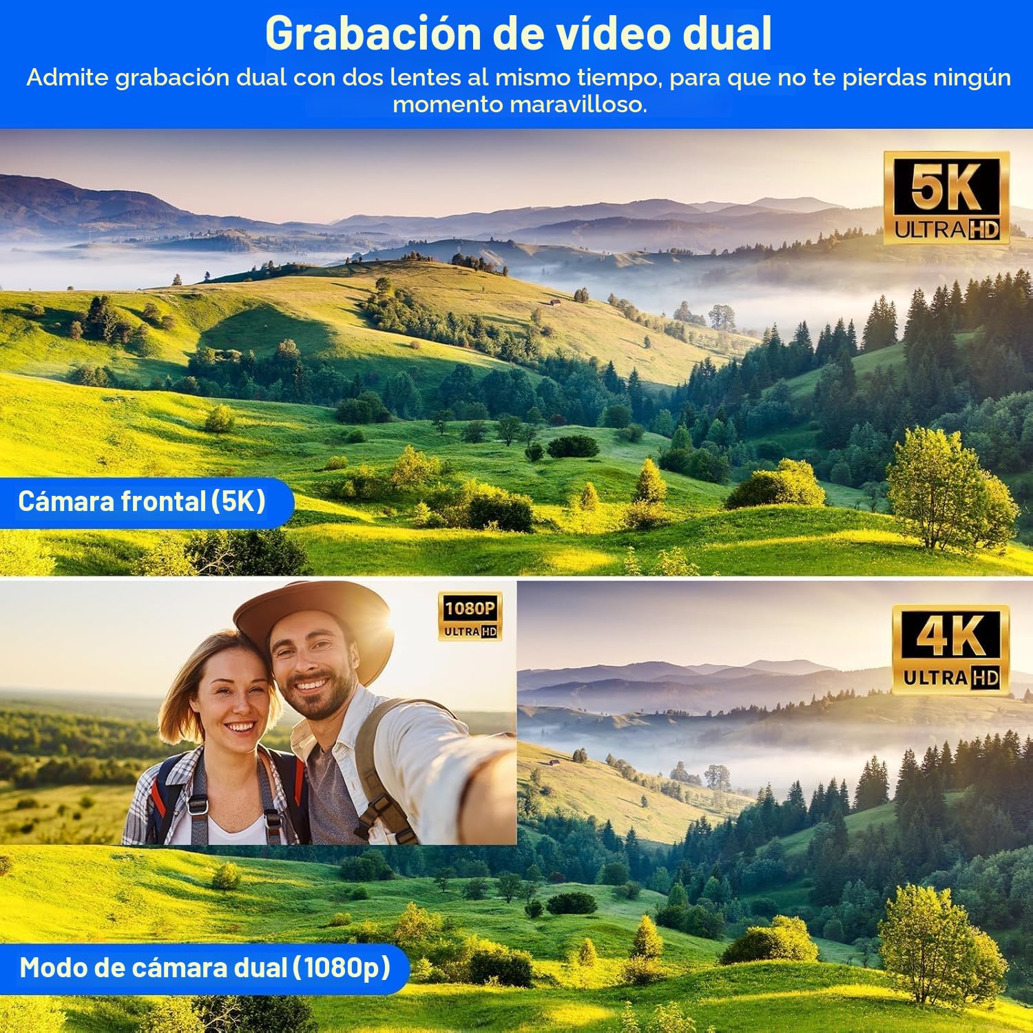 Cámara de vídeo 5K 56MP videocámara Doble Lente WiFi 16X Pantalla táctil de 3.0" cámara Vlog para Youtube grabadora de vídeo con visión Nocturna por Infrarrojos 2 baterías, Tarjeta de 64GB,micrófono