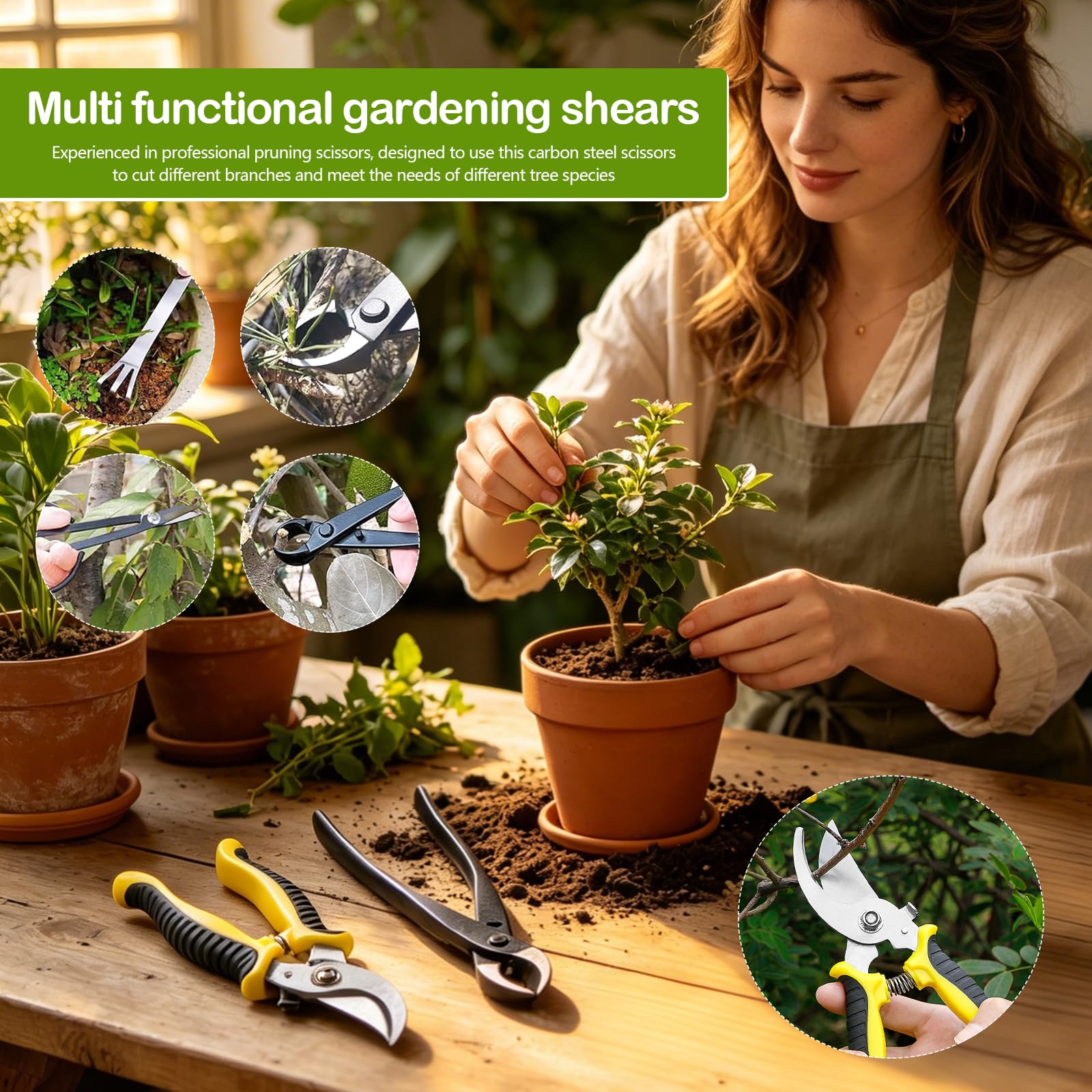 Juego De 6 Herramientas para BonsáI. Incluye Tijeras De Podar Tijeras para Hojas Herramienta CóNcava Rastrillo para BonsáI Y Bolsa De Transporte Herramientas De JardineríA para El Cuidado De BonsáIs
