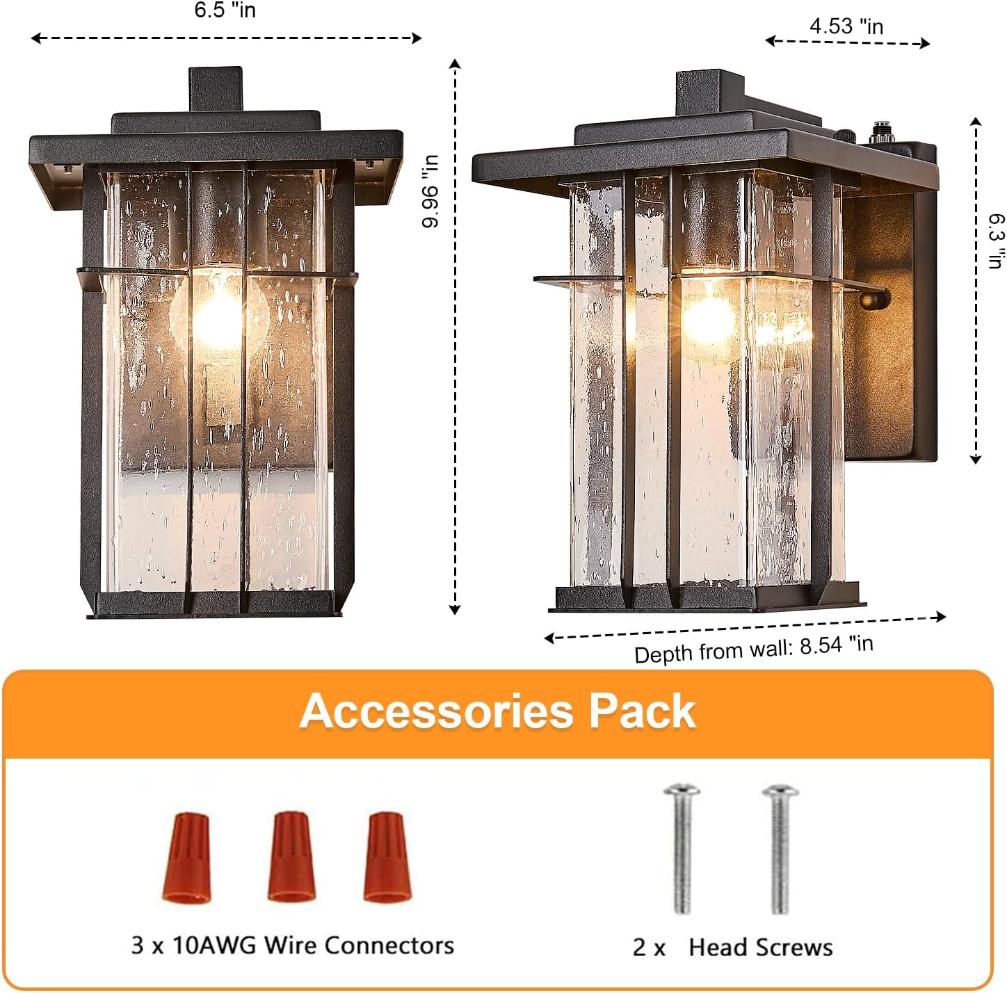 Dusk to Dawn Outdoor Wall Light 2 Pack Outside Wall Lamp Sensor Exterior Light Fixtures Wall Mount 10"H Garage Light Outdoor IP65 Porch Light with Seeded Glass Exterior Wall Sconces for House Patio