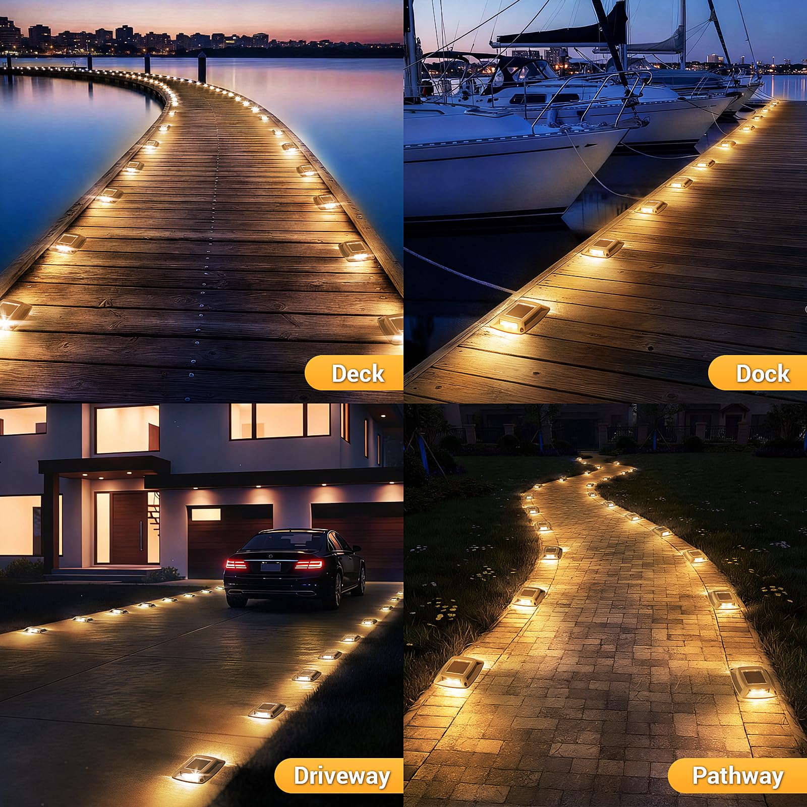 Solar-Dock-Leuchten für den Außenbereich, 12 Stück, IP68 wasserdichte Auffahrtlichter, warm | Solarbetriebene Deck-Dock Auffahrt Markierungsleuchten für Dock Stufen Weg Gehweg Gehweg Pool Treppe Garage Marine
