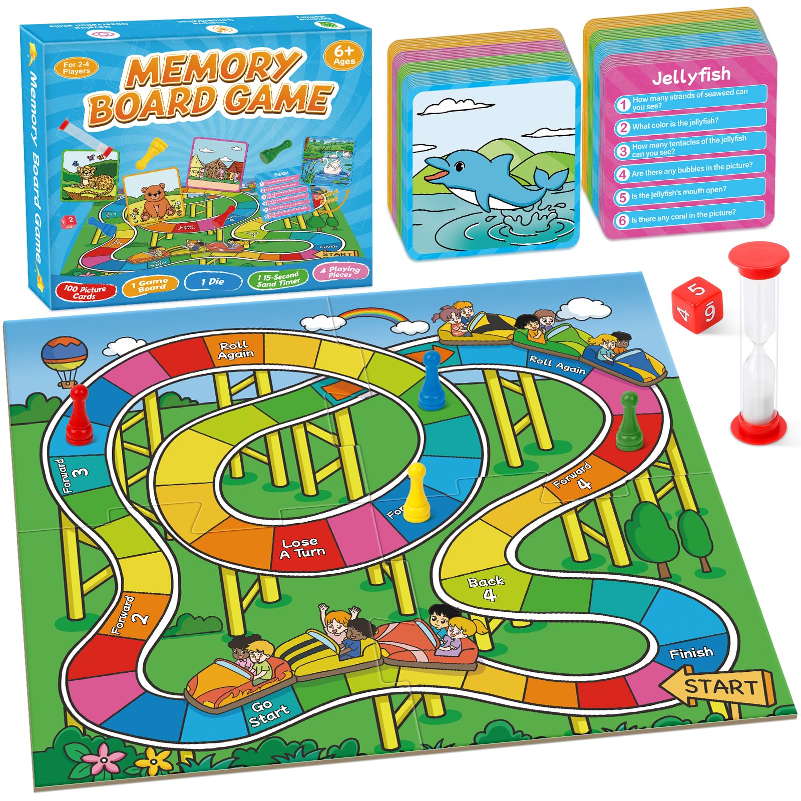 Kasfalci Memory Board Games for Kids and Adult, Improve Observation, Concentration and Reading,100 Picture Cards, Fun & Educational for Family Game