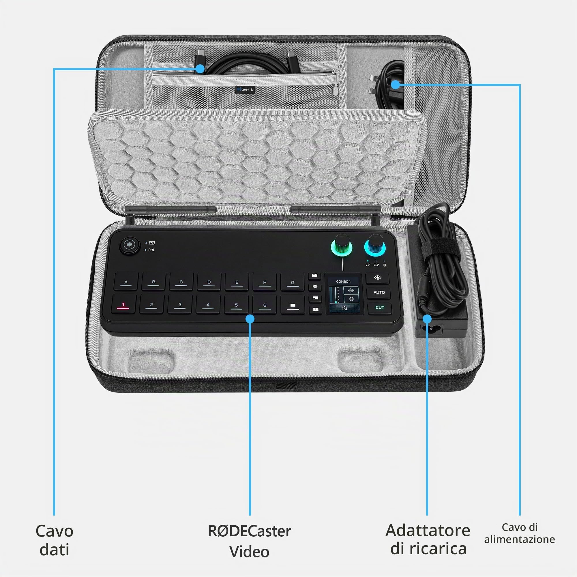 Custodia da trasporto per interfaccia audio Geekria, compatibile con RØDE RØDECaster Video, borsa da viaggio portatile con guscio rigido EVA (grigio scuro)