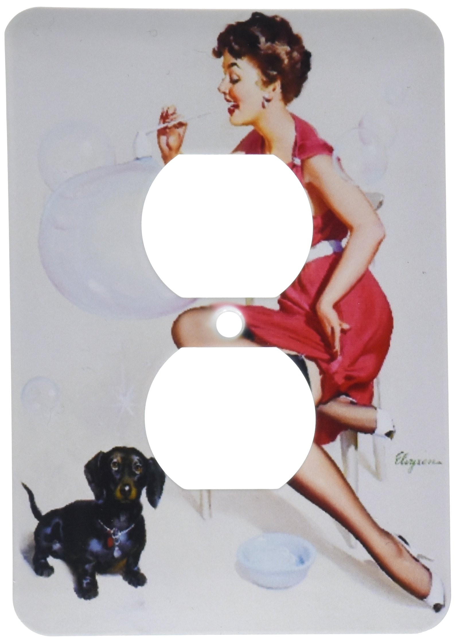 3dRose lsp_179568_6 Image du celebre Elvgren Pinup soufflant Bubbles 2 Plug Outlet Cover