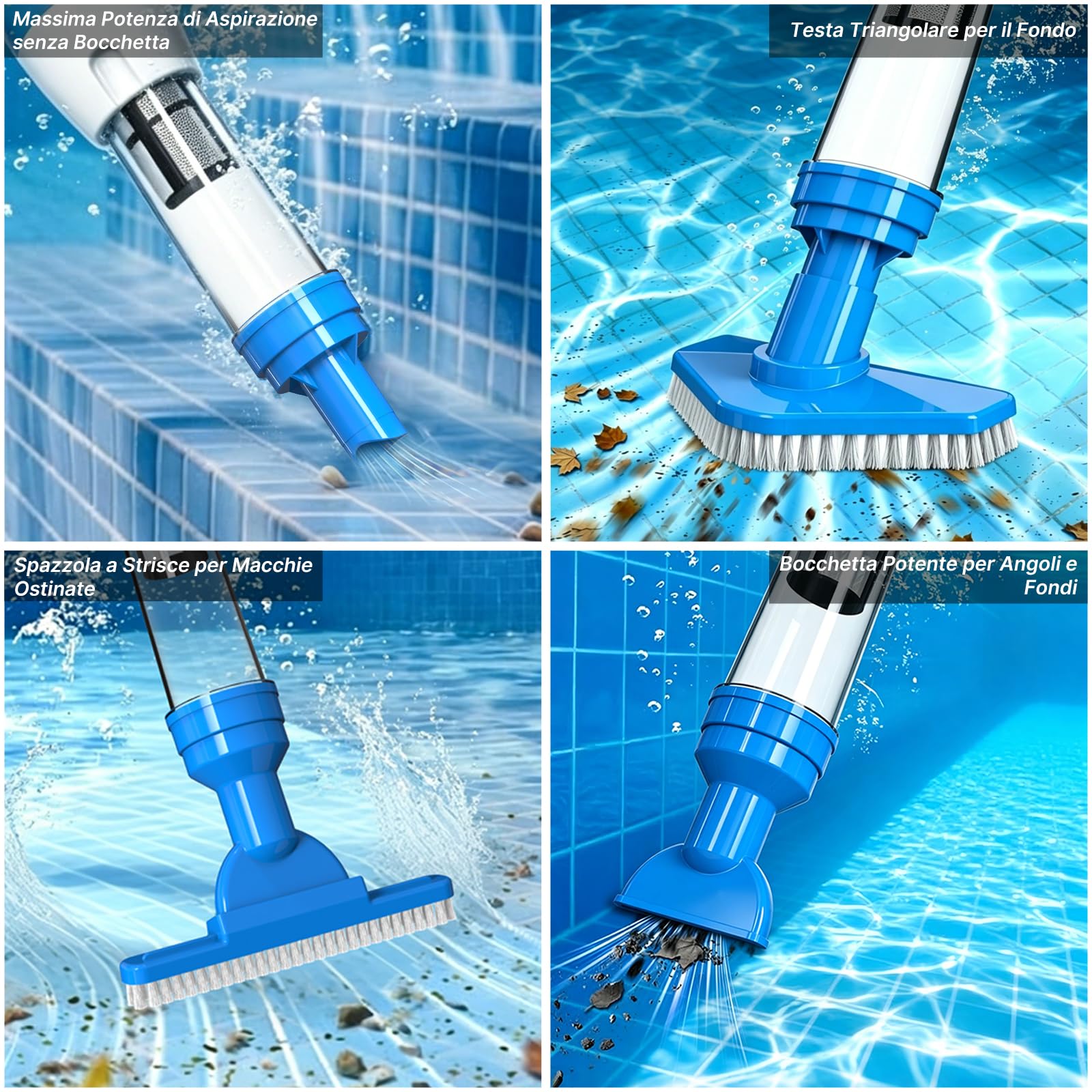 3 en 1 Aspiratore per Piscina con Batteria, Aspiratore a Mano Senza Fili, Aspirapolvere per Piscina per Piccole Piscine, Spa, Vasche Idromassaggio, Blu | Aspirapolvere per piscina, 3 in 1, senza fili, con asta telescopica, blu