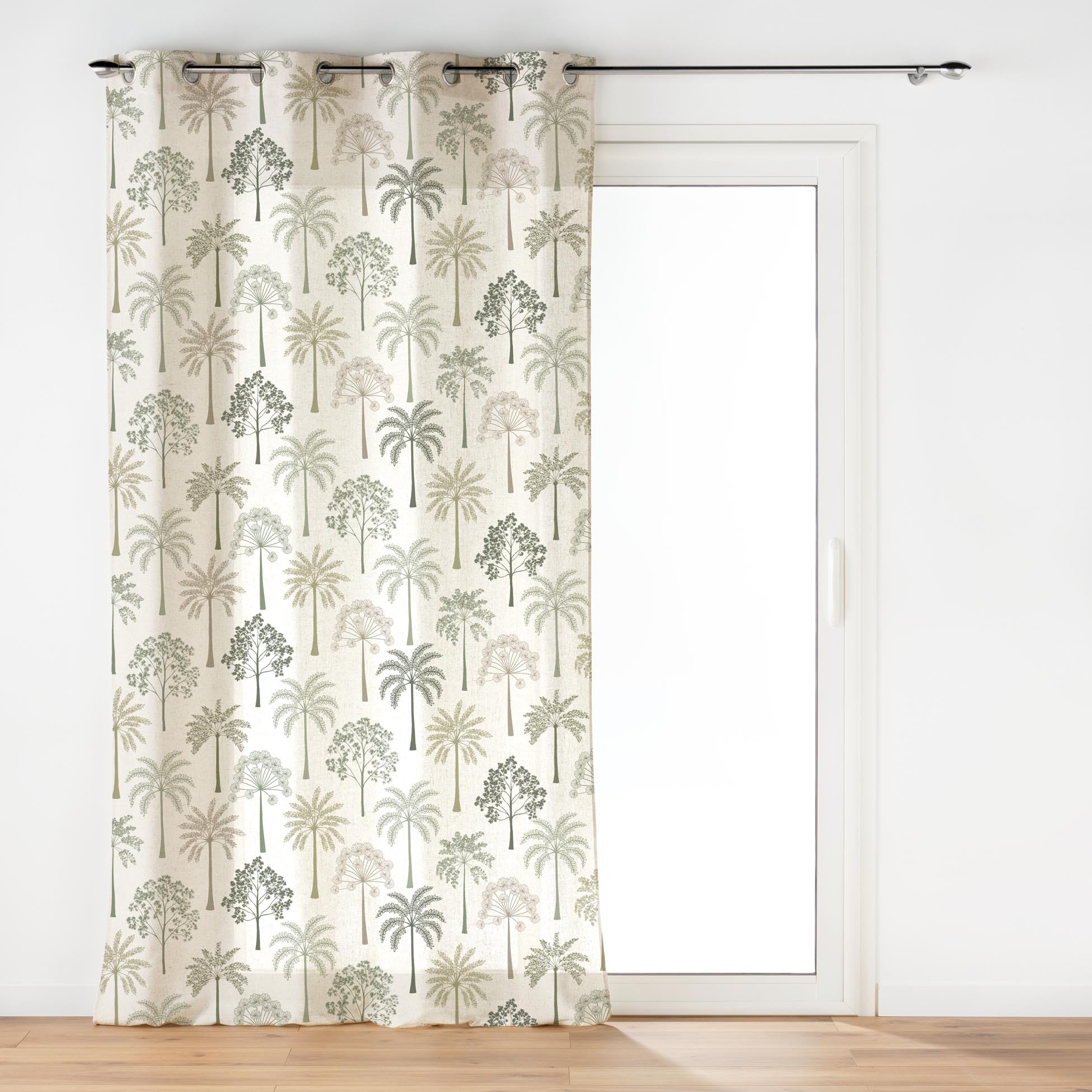 Douceur d'Intérieur, Palmea Green Sandblasted Printed Eyelet Curtain 140 x 280 cm