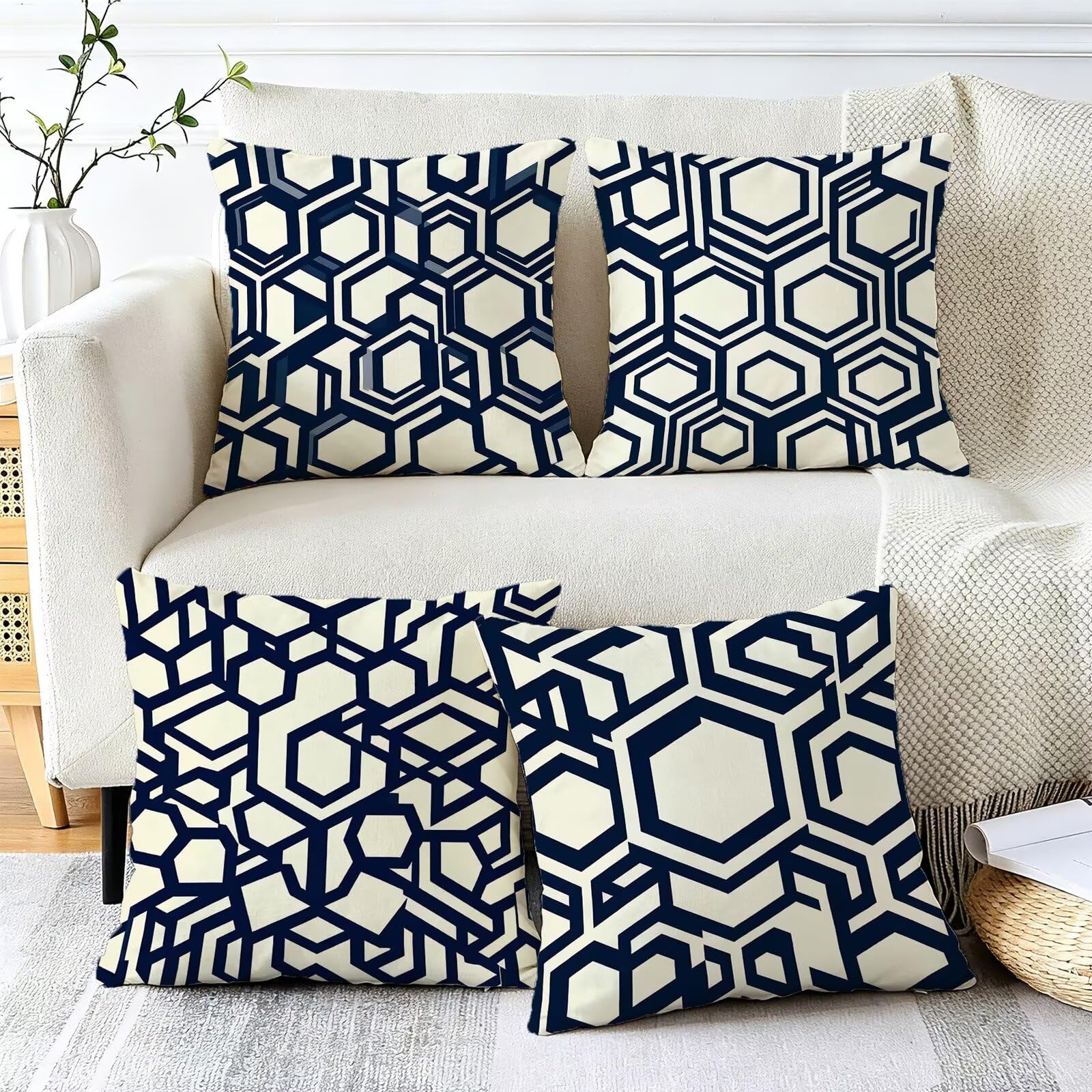 Nero Federe Cuscini Divano 75x75cm, Cuscini da Esterno Set de 4, Cod-175
