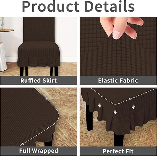 Miniatura 4 de Easy-Going Fundas para sillas de comedor, fundas elásticas para sillas Parsons con falda, fundas para sillas de comedor, restaurante, banquete (6
