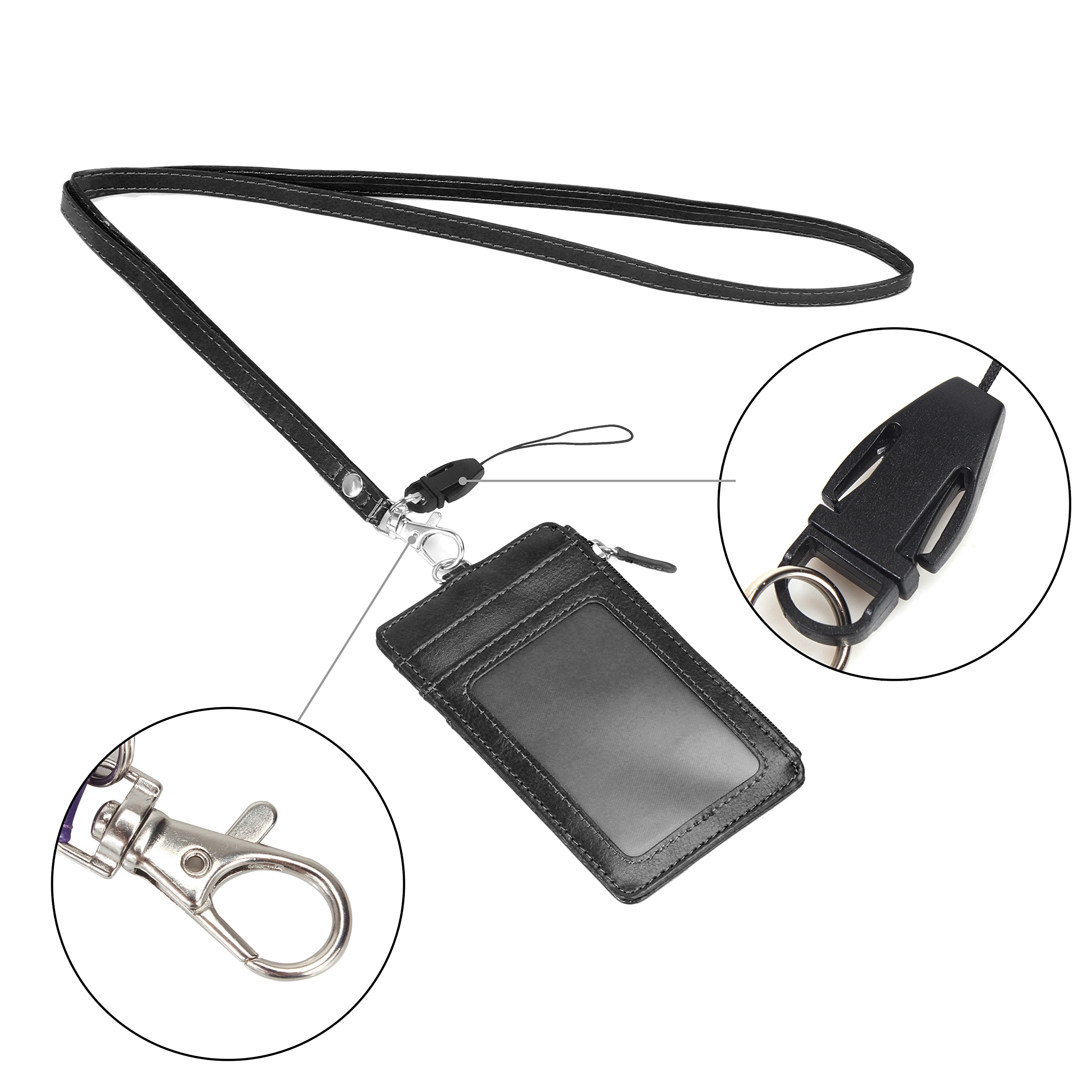 Badge Holder with Zip, Wisdompro 2Sided Vertical Style PU Leather ID