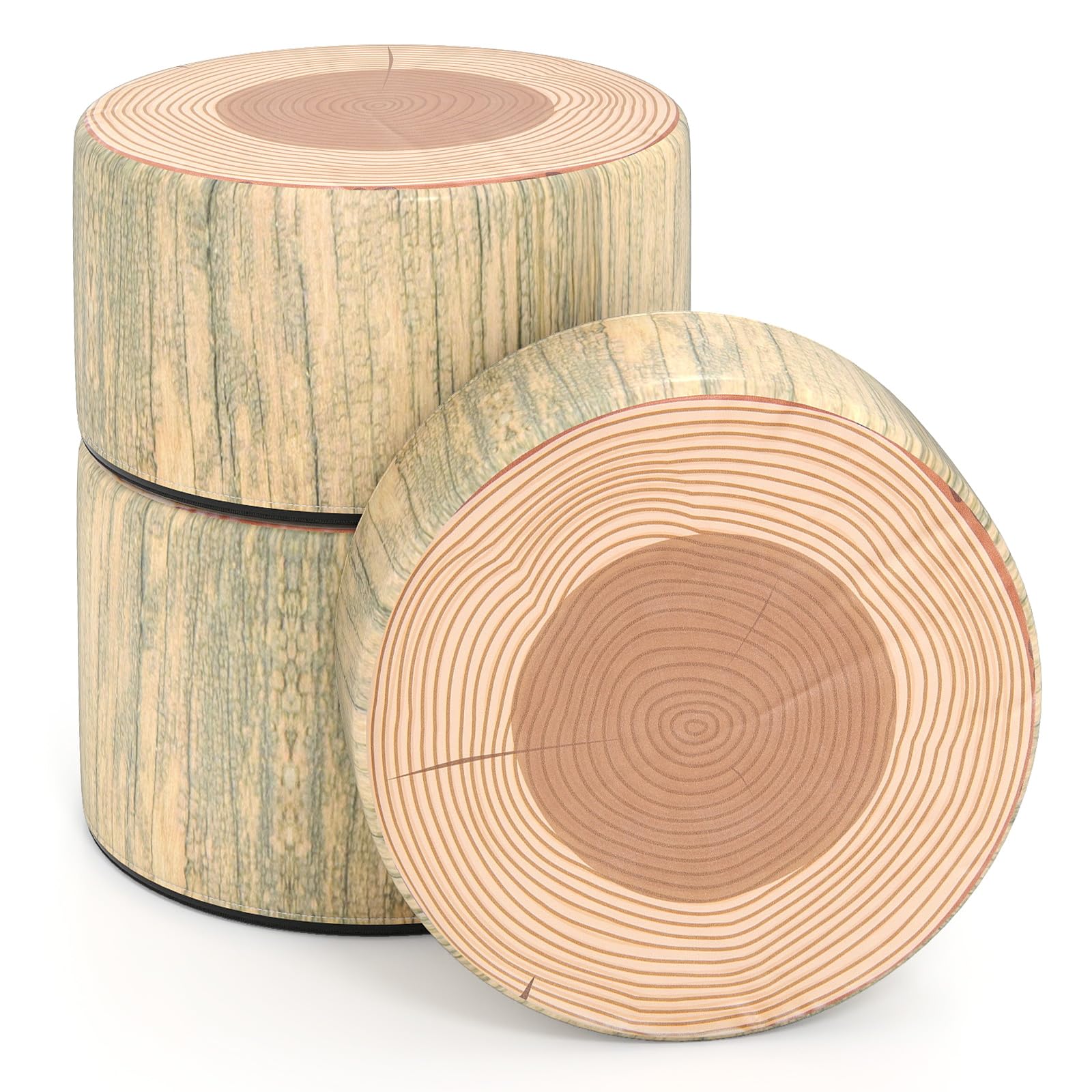 COSTWAY 3 PCS Tree Stump Stool Set, Kids Round Flexible Seatings with Different Heights, Children Realistic Natural Wood Printing Floor Cushions for Classroom Nursery Daycare Home (Light Wood Grain)