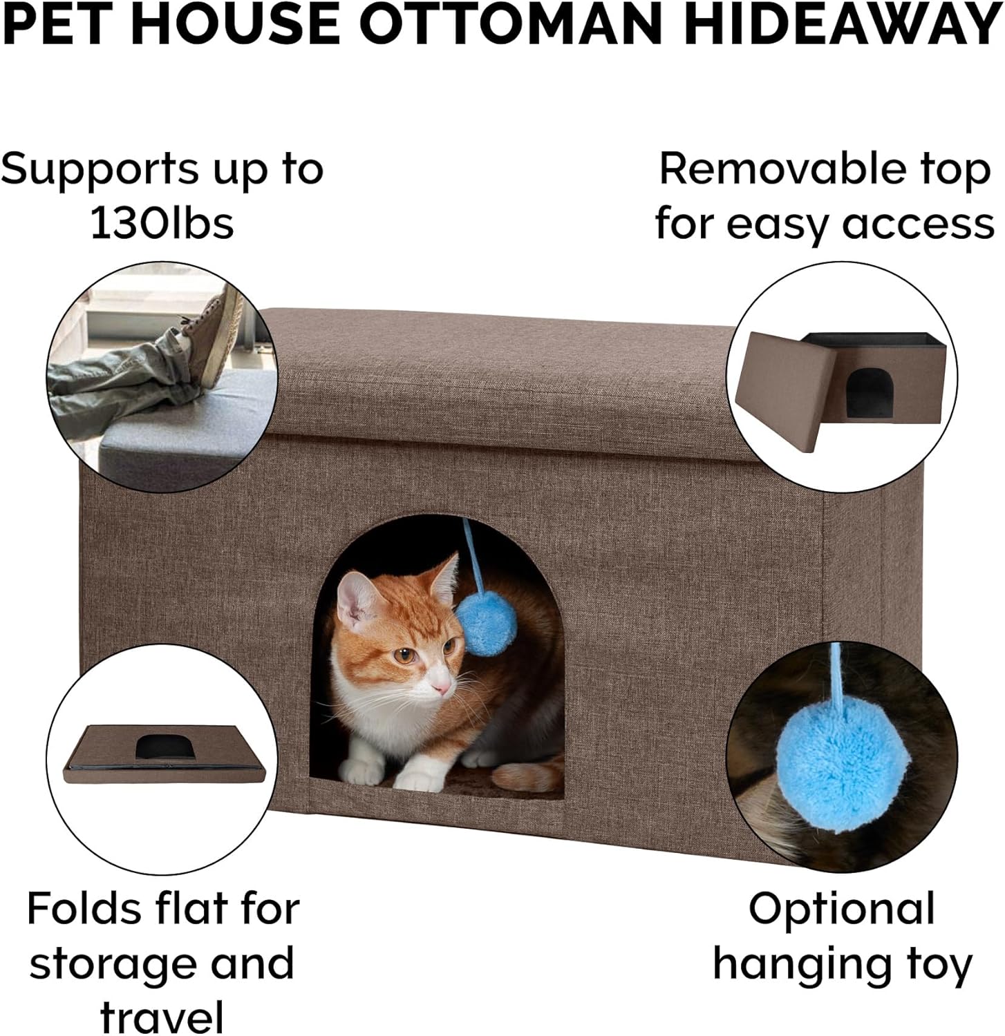 review Furhaven Pet House for Indoor Cats & Medium/Small Dogs, Collapsible & Foldable w/ Plush Ball Toy - Living Room Ottoman Cat Condo - Coconut Brown, Large