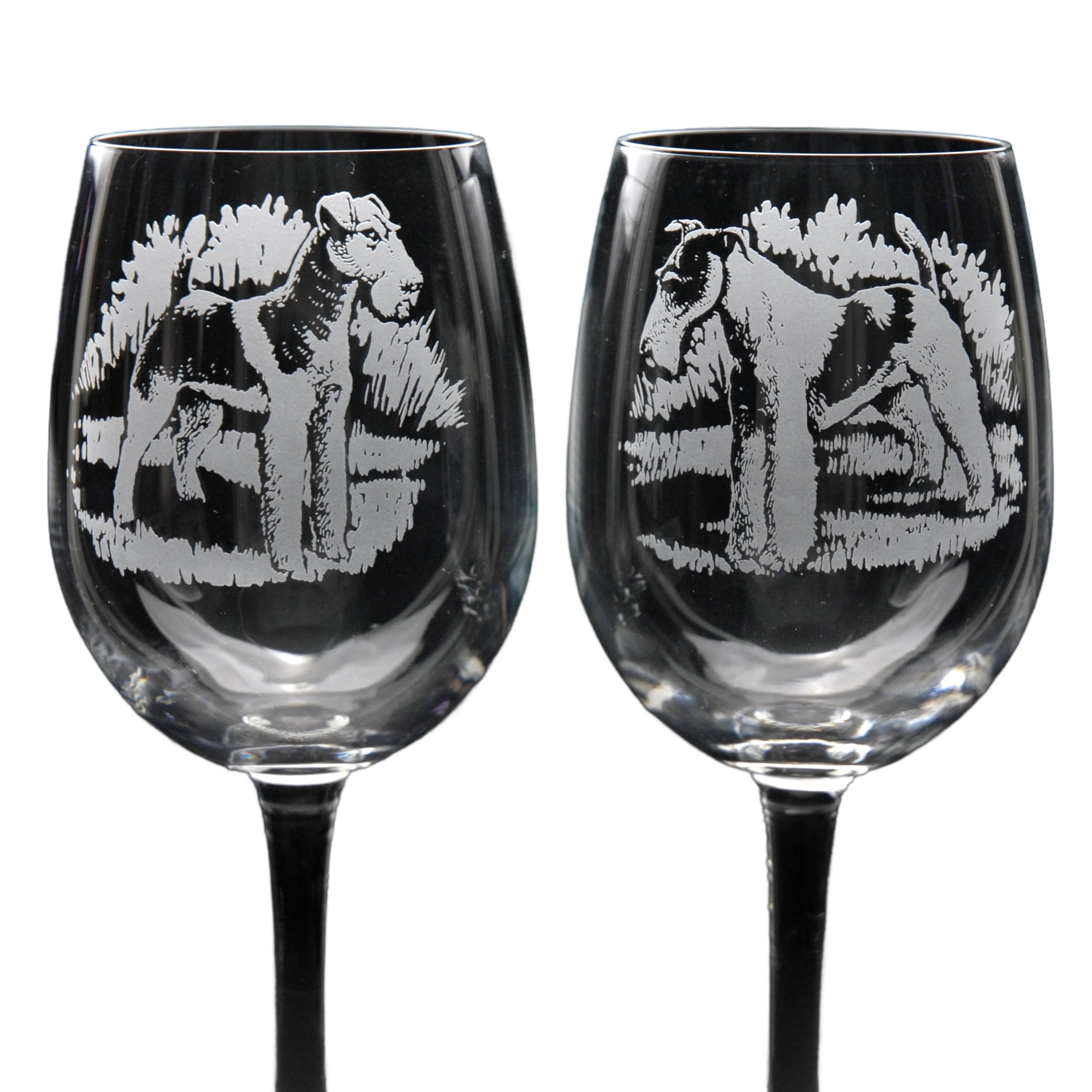 GLYPTIC Glass Art Wire Fox Terrier Dog Placement Hand Etched/Engraved Crystal Wine Glass — image 1