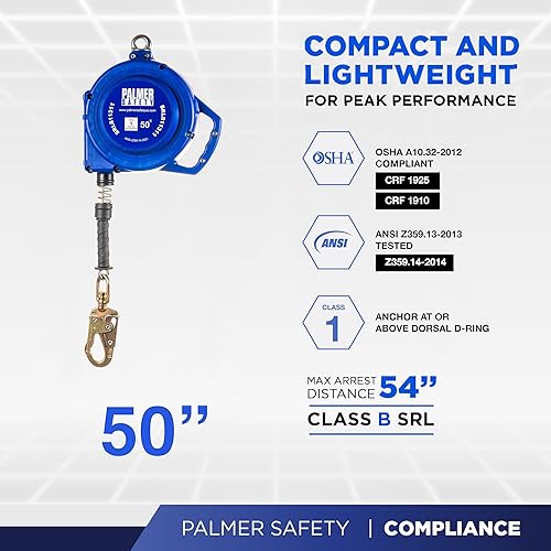 Vista 15 de Palmer Safety SRD 20 FT. Línea de vida auto retráctil I ANSI Z359.14-2021 Clase 1 I SRL Dispositivo giratorio superior Cable galvanizado con pequeño