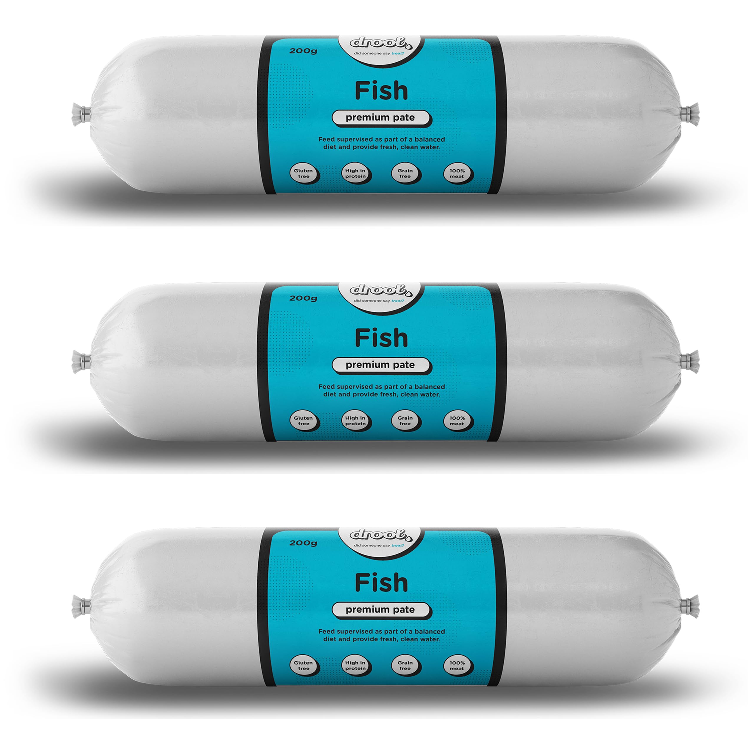 Drool Pet Products | Premium Fish Dog Pate Tube Roll | Grain-Free High Protein Dog Food | Triple Pack 3 x 200g