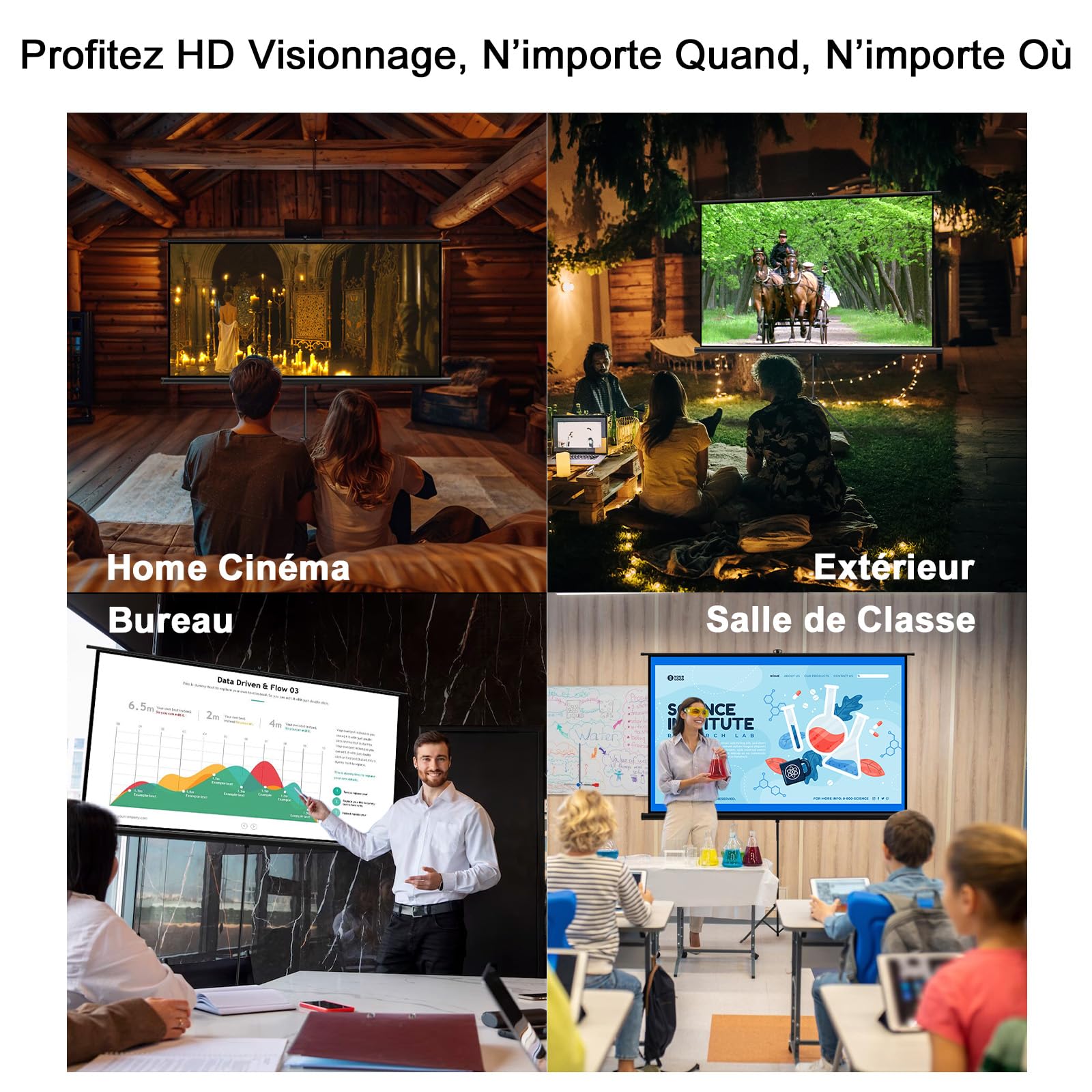 VISULAPEX 60" Ecran de Projection sur Pied, 16:9 Ecran Videoprojecteur Réglable avec Sac de Transport, Ecran Projecteur Intérieur Extérieur pour Films&Présentations