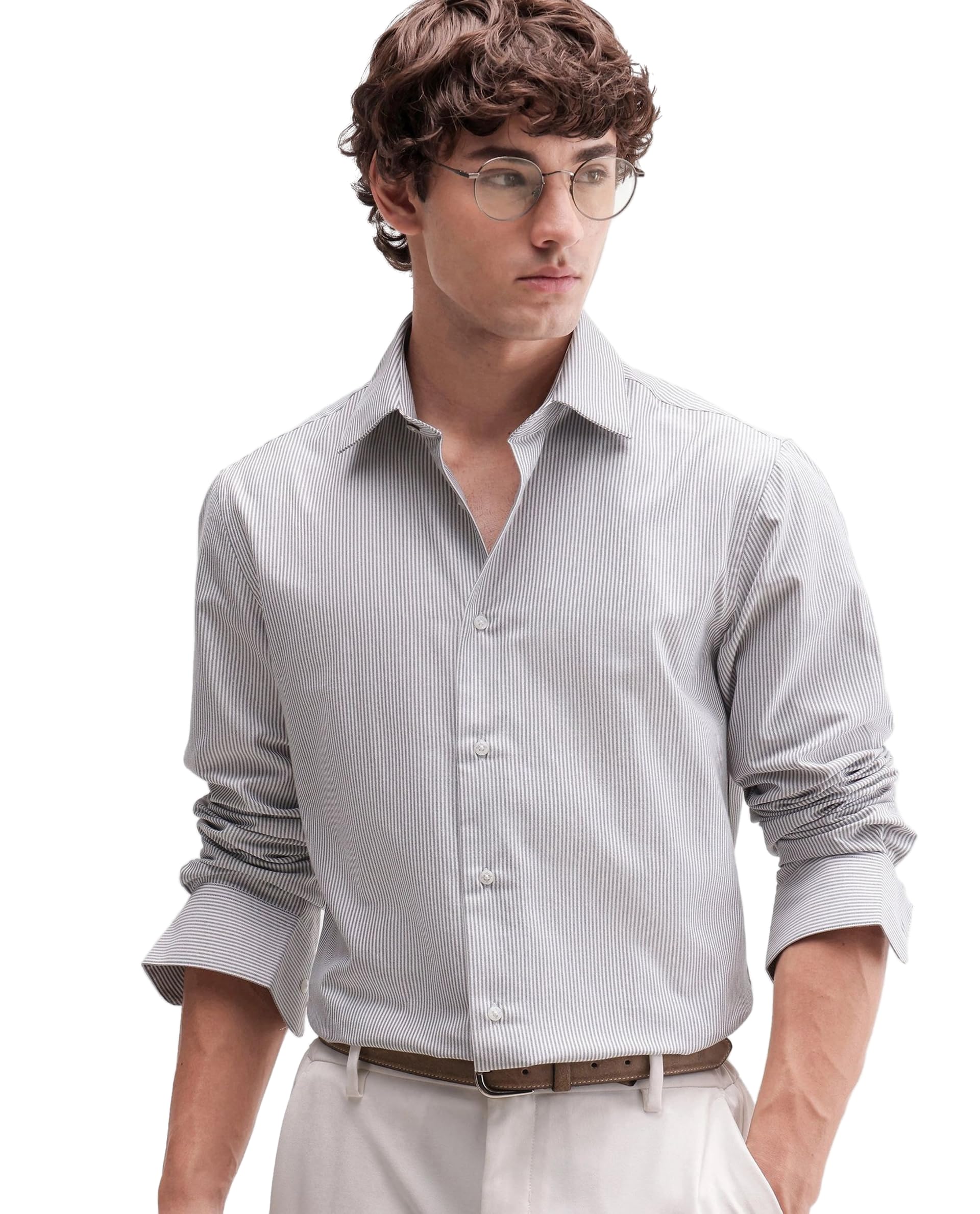 rare rabbit Men Regular Fit Grey Striped Cotton Blend Long Sleeve Button Shirt-picture-12