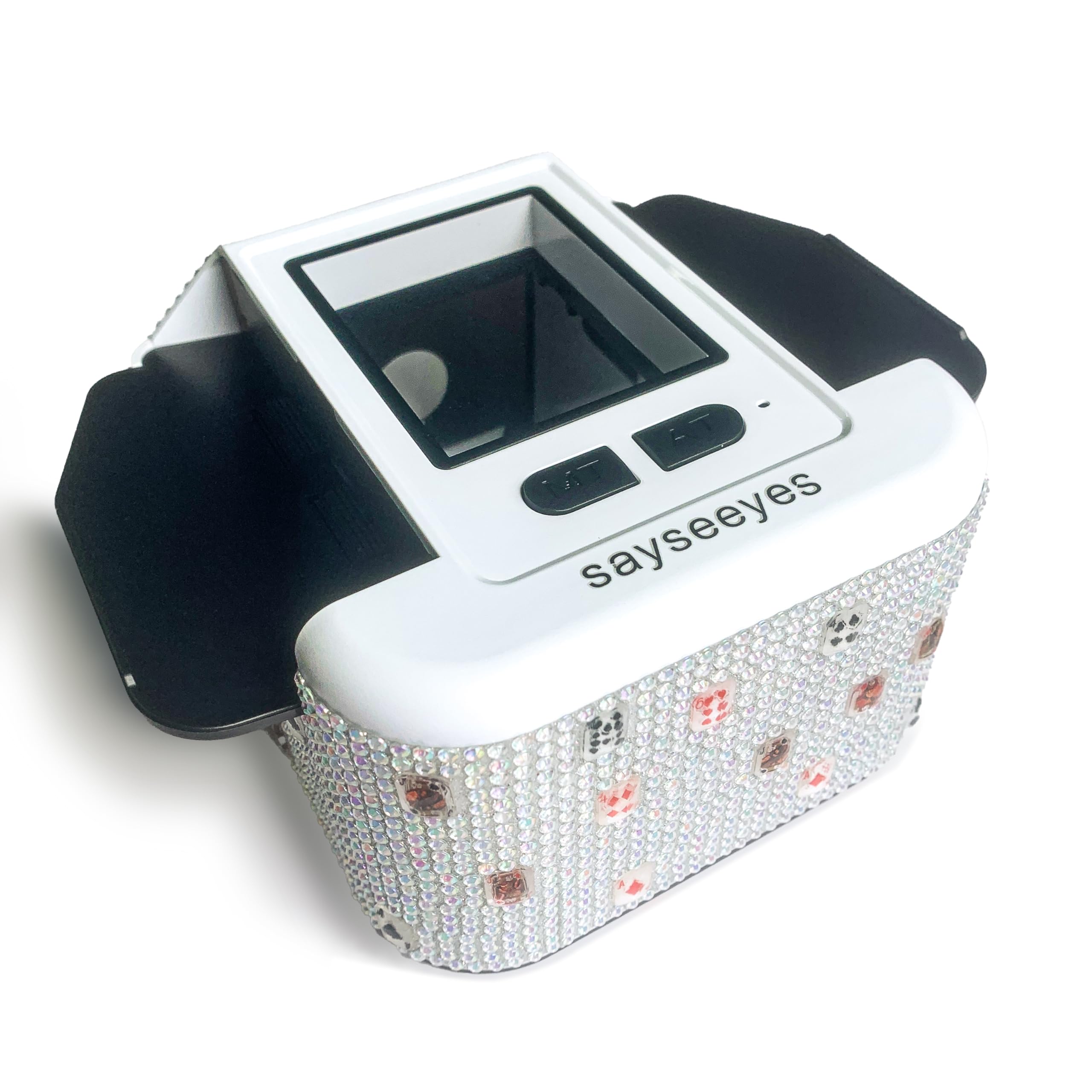 SAYSEEYES Automatic Card Shuffler Electric Shuffling Machine with Shiny Rhinstones, Rechargeable Portable Shuffler Machine for Poker, UNO, Blackjack,