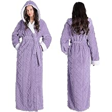 Oksun Womens Long Fleece Robe Soft Fluffy Floor Length Hooded Bathrobe