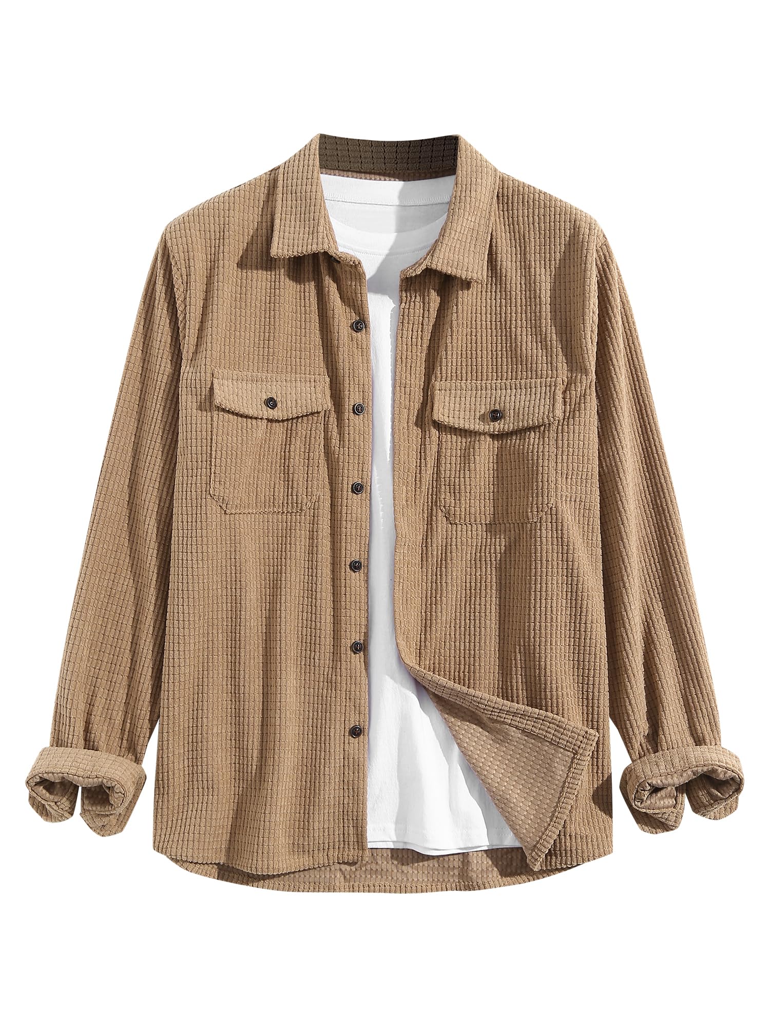 ZAFUL Unisex Plaid Flannel Shirt Jacket Button Down Long Sleeve Pocket Coat Outwear